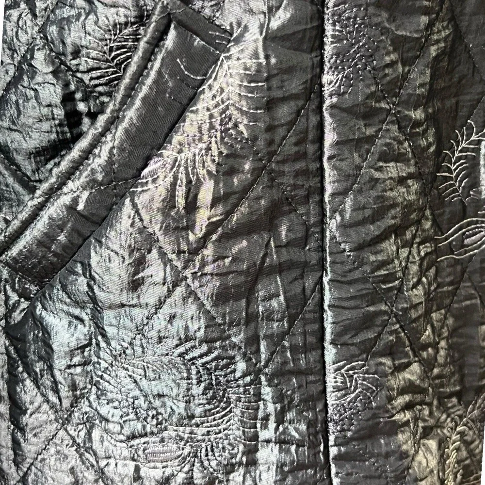 Leomarina Boutique Women Jacket Grey Quilted Embroidered Full Zip Side Pockets‎